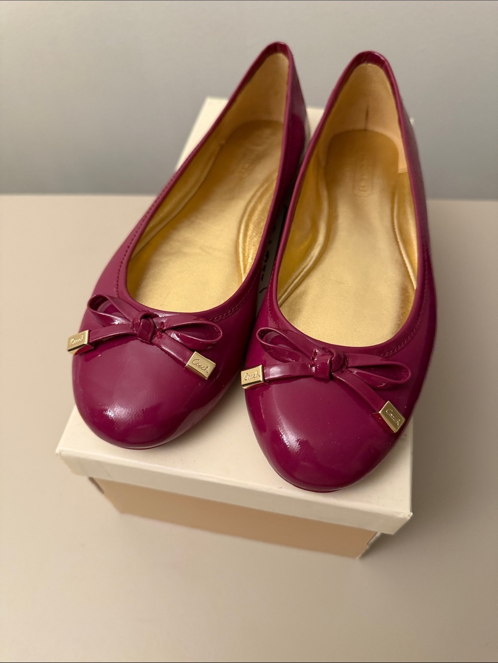 Coach Patent Bow Ballet Flats in Deep Berry